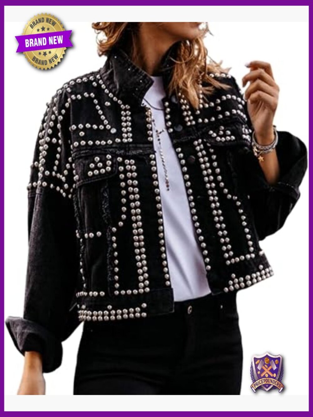 Crop Fringe Denim Jacket Distressed Western Studded Trucker